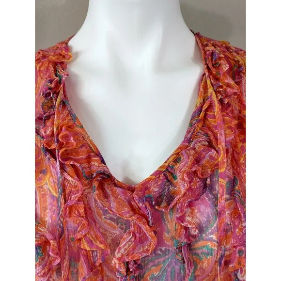 Lauren Ralph Lauren Silk Paisley Ruffle V Neck Tie Blouse Top S / P - Picture 1 of 12